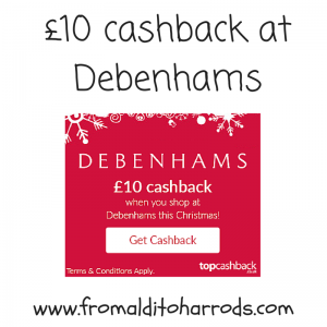 Get £10 cashback at Debenhams